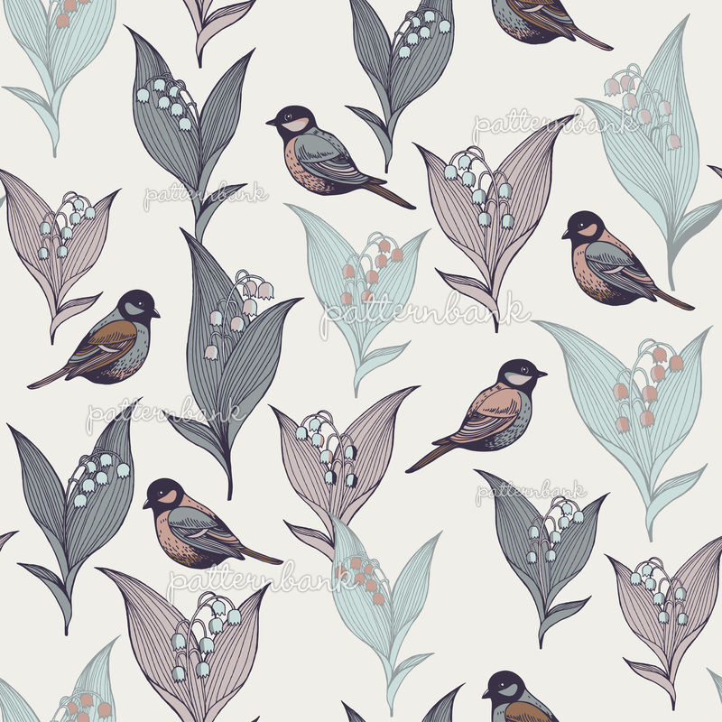 Download Lilies and Birds. by Mariia Seamless Repeat Vector Royalty ...