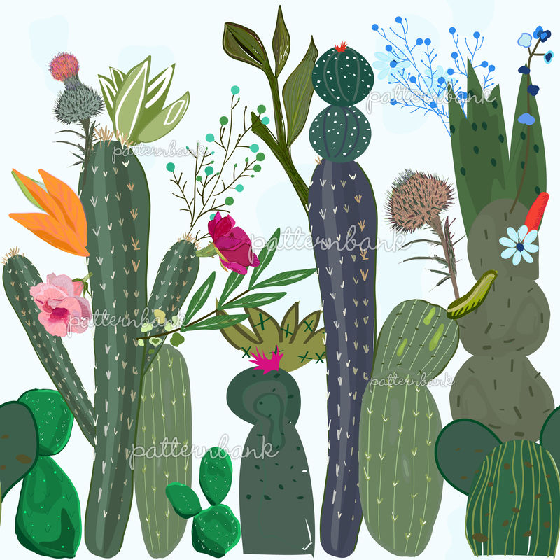 Cactus and Succulents Colorful Flowers by Gülşen Günel Seamless Repeat ...