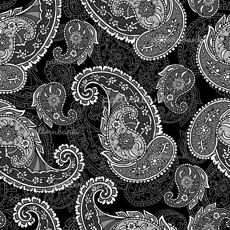 CLJL00843b Perfect Paisley on Black Ground With Grey and White Accents ...