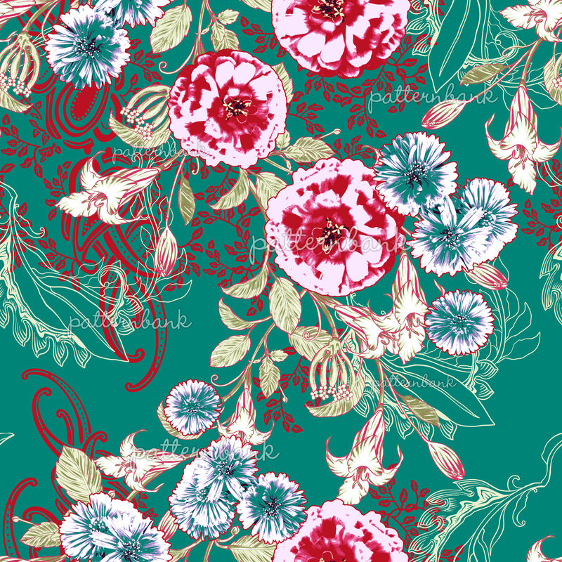 409_Oriental Floral pattern_JLD by Jackie Lee Designs Seamless Repeat ...