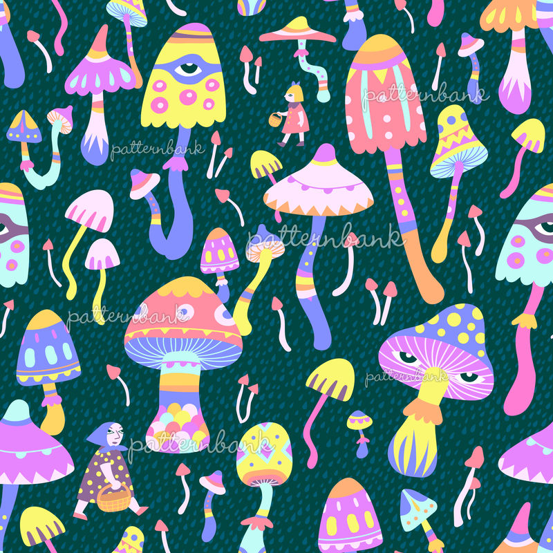Picking Psychedelic Mushrooms by Sofya Dushkina Seamless Repeat Vector ...