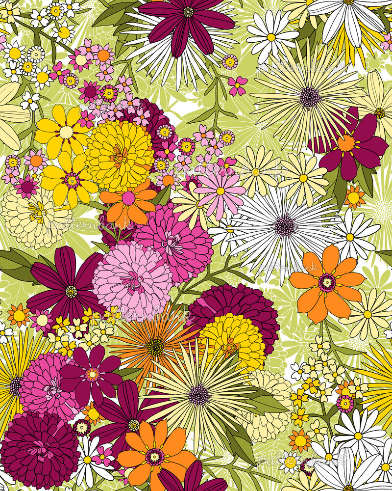 70s Flowers_Summer Garden by Mandarinafrog Seamless Repeat Royalty-Free ...